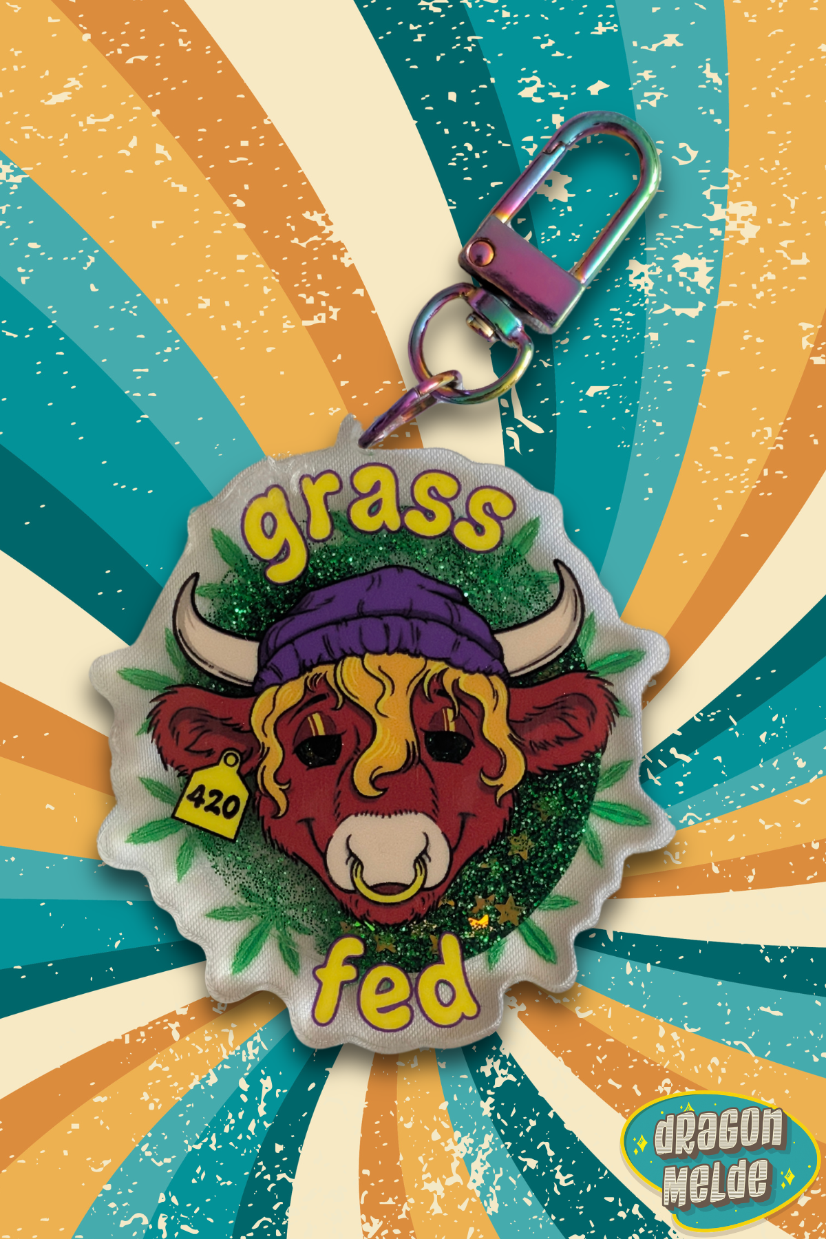 Grass Fed Liquid Glitter Keychain